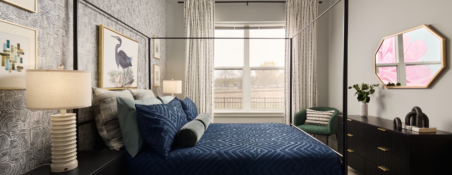 spacious bedroom with large window
