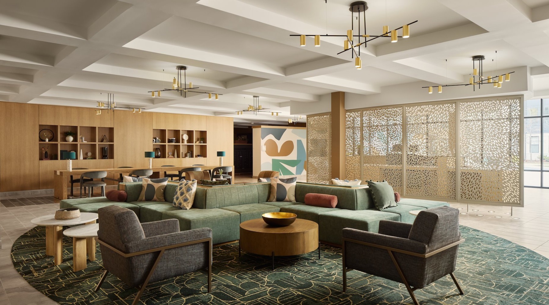 a perfect fit lobby with couch and chairs